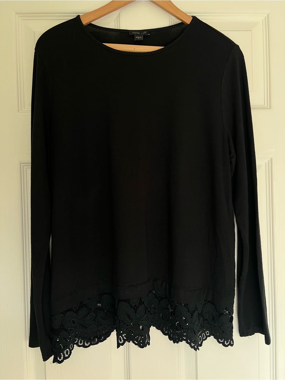 J Jill Black Lace-Hem Long Sleeve Top- M